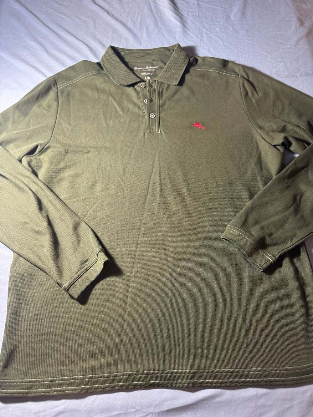 Tommy Bahama Islandzone Long Sleeve Pique Polo Shirt Olive Green Size L/G